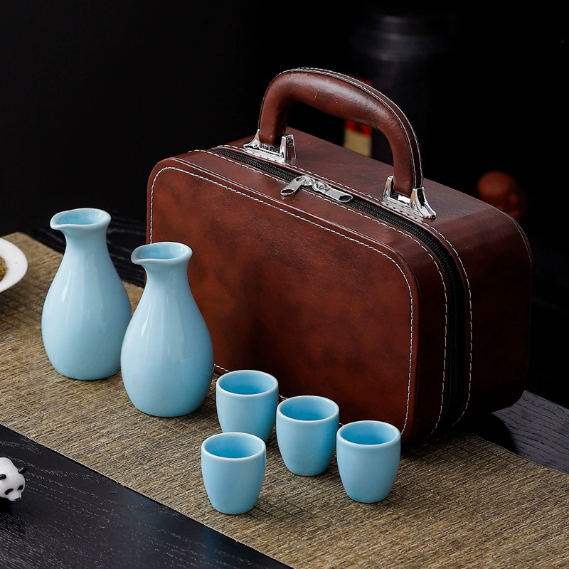 Два горшка с четырьмя чашками из селадона из кожаной коробки из керамической винной посуды подарочные бокалы для белого вина