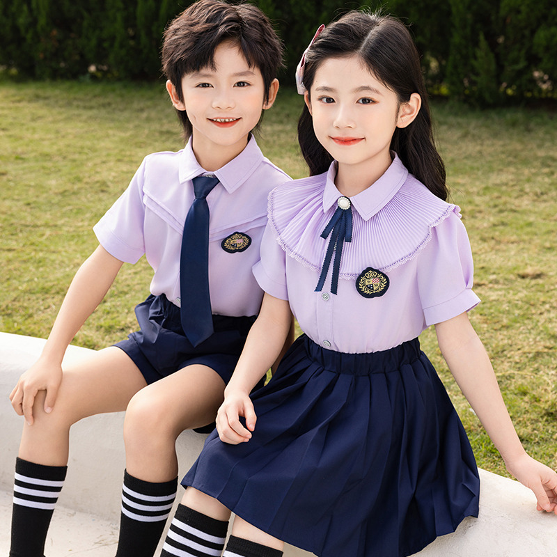 幼兒園園服夏裝兒童學院英倫風短袖班服小學生校服六一合唱演出服