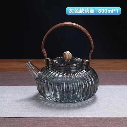 Pumpkin-patterned handle kettle, high borosilicate heat-resistant glass flower tea pot with filter mesh, electric ceramic stove tea kettle for wholesale