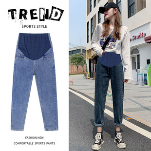 9388 Maternity Jeans Belly Support Pants High Elasticity Autumn Casual Loose Dad Pants Baggy Pants Retro Carrot Pants
