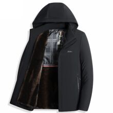 加绒加厚冬季外套男士棉衣可脱卸帽羽绒棉袄爸爸装棉服中年男派克