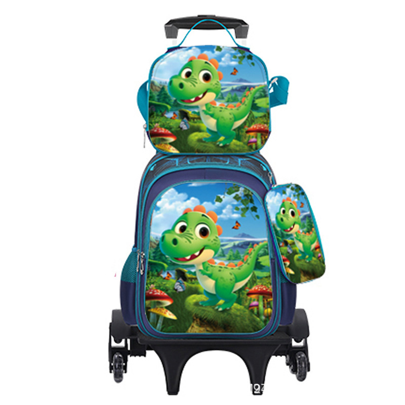 Suministro directo de fábrica, mochila escolar con barra de ruedas para niños, juego de tres piezas, protección de la columna para estudiantes de primaria, reducción de carga, mochila universal de dos ruedas y seis ruedas