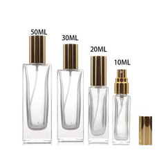 10ml-50ml水晶ガラススプレー瓶裸瓶黒蓋金蓋人気立体角型水晶香水瓶
