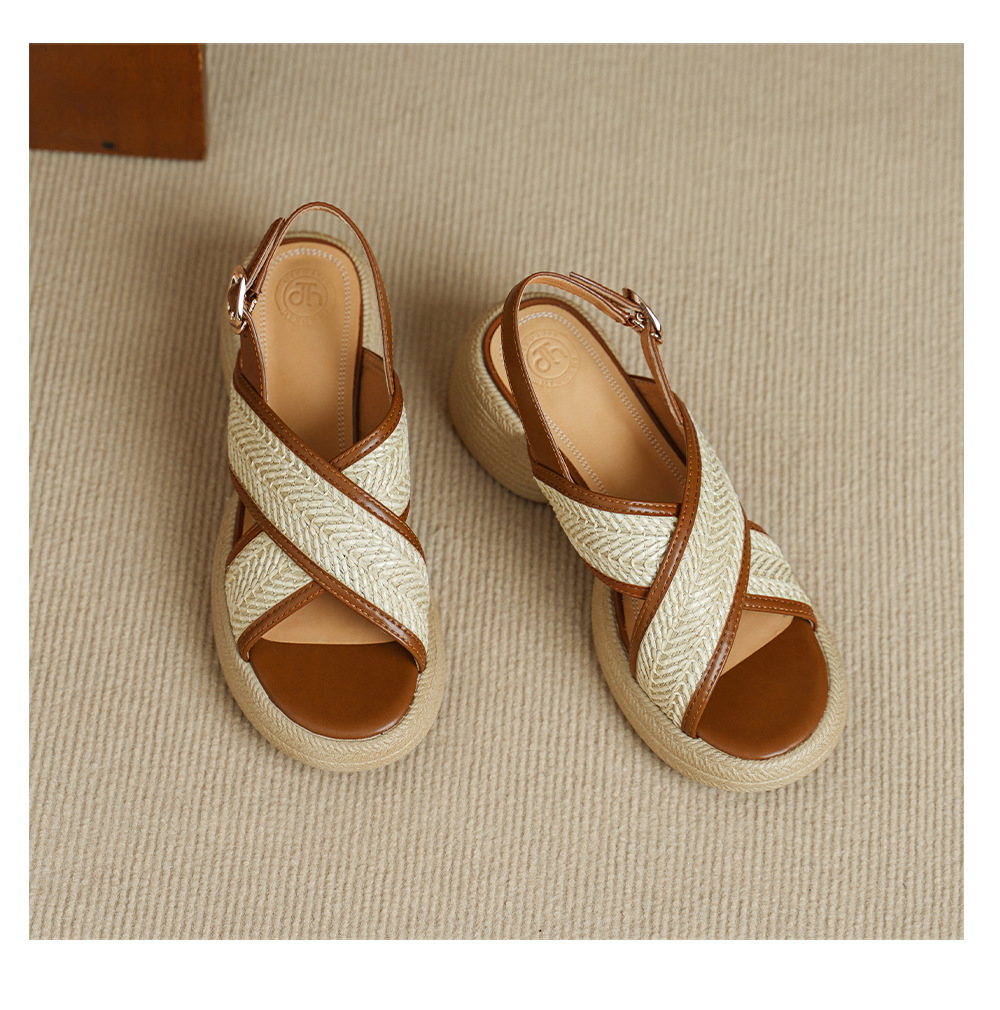 Sandal nữ cao gót mũi hở quai chéo khóa một chữ, đế dày gót thô — Màu nâu nhạt chi tiết 13