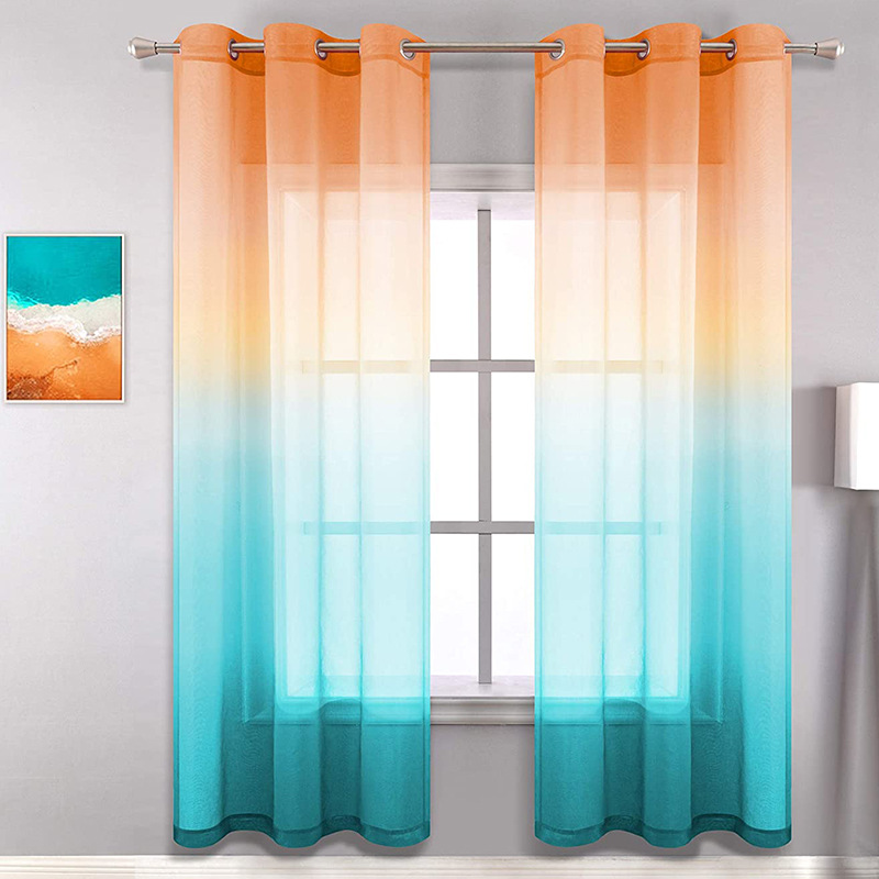 Factory direct supply curtains cross-border gauze curtains foreign trade curtains finished products Amazon top and bottom gradient gauze colorful window gauze
