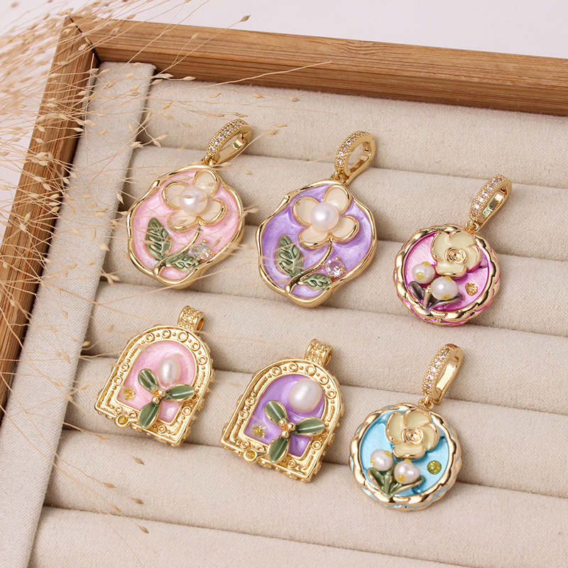 6g Weight Pendant Jewelry Making Type DIY Ornament Accessories Classification 1 Piece Quantity Freshwater Pearl, Copper Material Flower Pattern All Seasons Season Plating Design Chinoiserie, Classical Style 1 Piece Freshwater Pearl Copper Flower Pendant 7