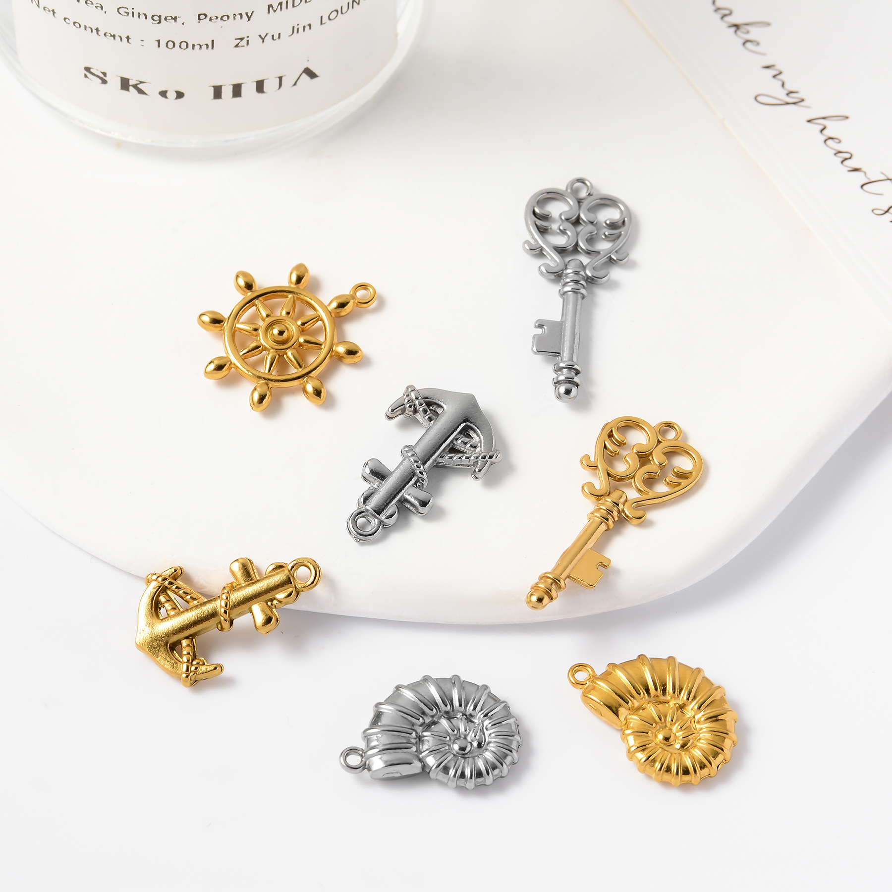DIY Jewelry Accessories Classification 5 PCS/Package Quantity 5 PCS/Package 14*33mm 15 * 22mm 21 * 24mm 304 Stainless Steel Conch Anchor Key Pendant