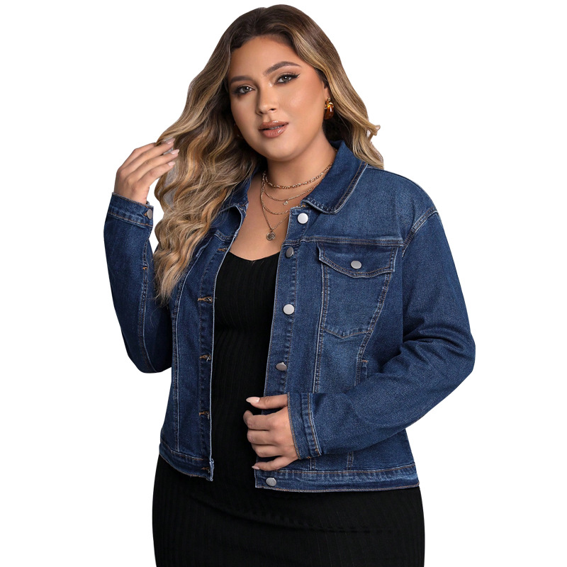 Plus Size Denim Top, Women's Long Sleeve Chambray Shirt, Classic Stretch Denim Shirt For Casual & Office Wear_ecoleips.com