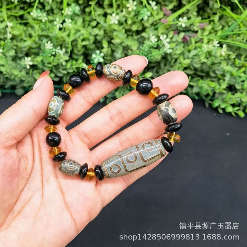 卸売天然瑪瑙天珠ブレスレット黄緑龍模様天珠ブレスレット天然翡翠氷花瑪瑙バレルビーズ|undefined