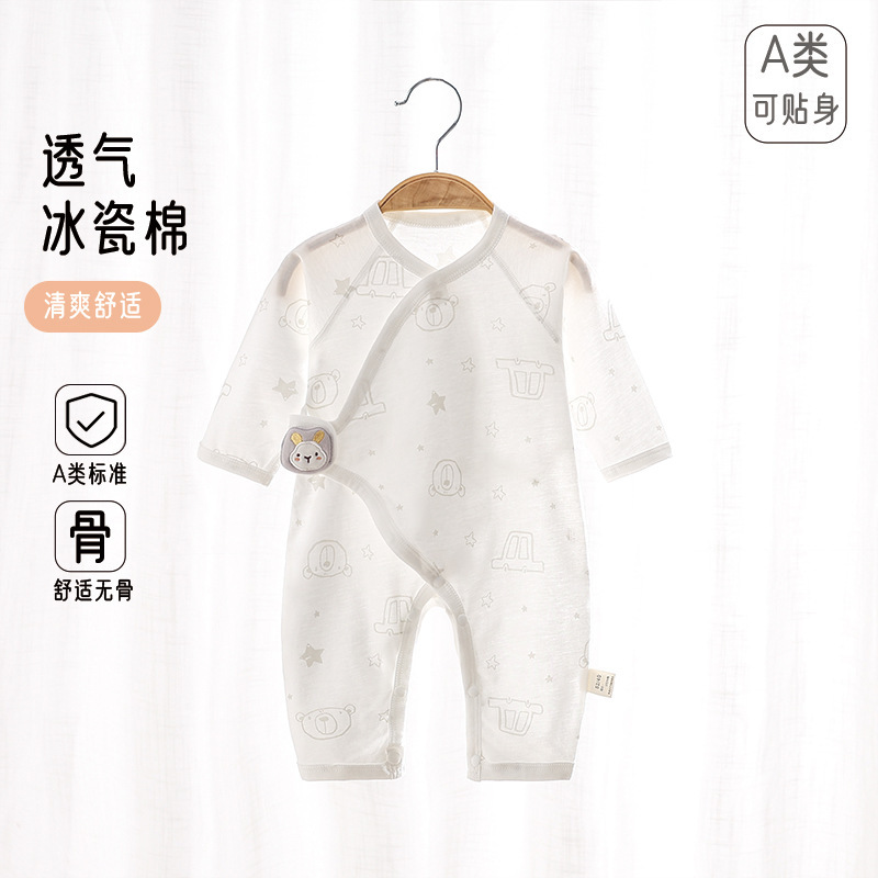 Summer Newborn One-Piece Baby Pure Cotton Thin Boneless Clothes Long-Sleeved Baby Summer Air-Conditioned Clothes