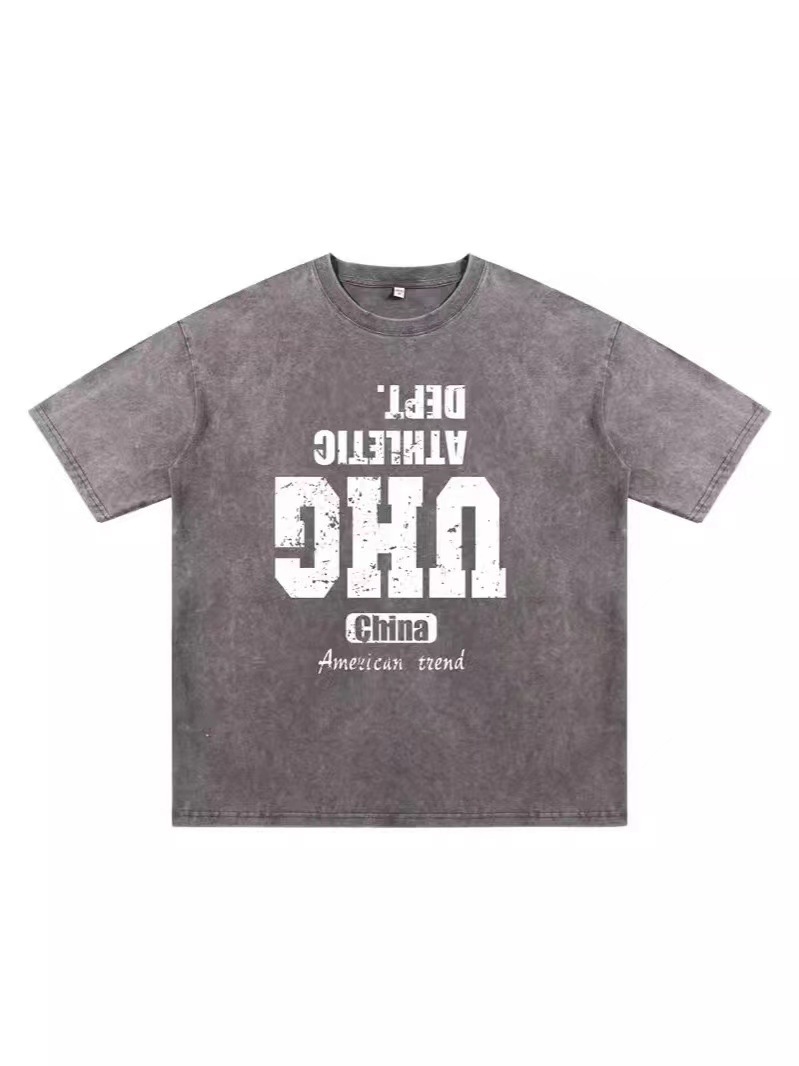 Cross-border hacer vieja camiseta de manga corta hombre verano cuello redondo suelto sobretamaño retro americano inns Europa y América blusa marca de moda