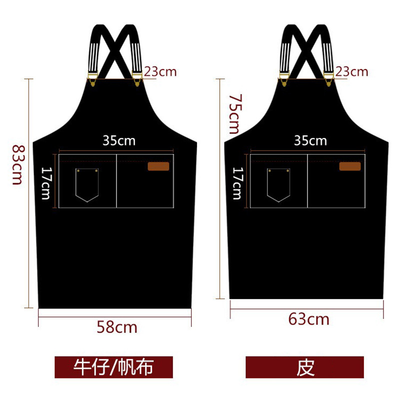 Comercio exterior pu cuero delantal lienzo logotipo personalizado hogar cocina lavado de coches acuático a prueba de aceite Denim delantal al por mayor personalizado