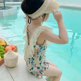 女童连体泳衣夏季2024新款儿童碎花泳装中小童洋气露背速干游泳衣