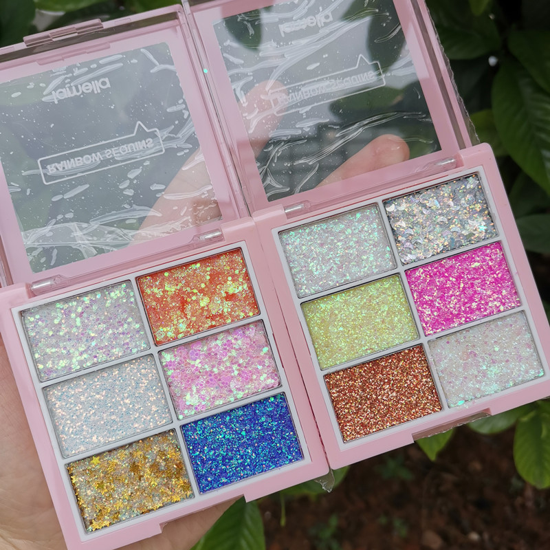 拉美拉亮片眼影6色免胶水六一儿童表演舞台妆演出彩妆盘高光珠光