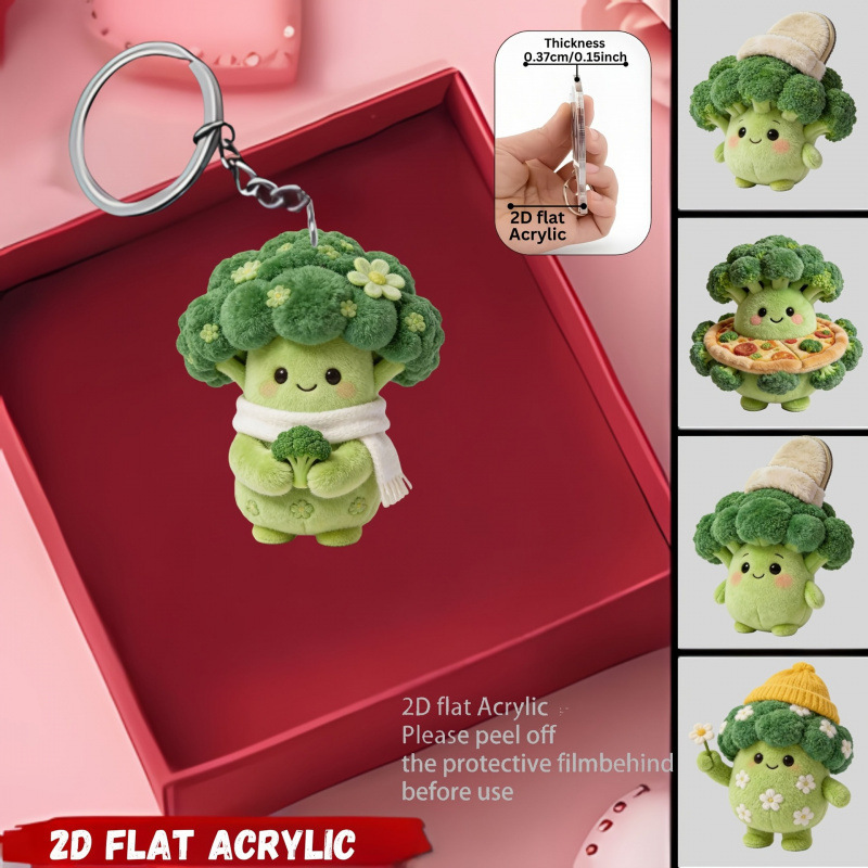 Colgante adornos lindos llaver verduras de brócoli transfronterizos 2D diseño gráfico acrílico adornos de automóviles fijos