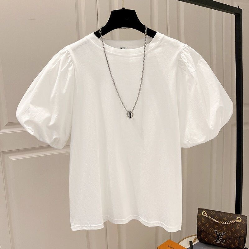 Pure Cotton 2026 Summer New Korean Style White Loose Slimming Puff Sleeve Short-Sleeve T-Shirt Ins Trendy Short Women's Top Pure Cotton 2026 Summer New Korean Style White Loose Slimming Puff Sleeve Short-Sleeve T-Shirt Ins Trendy Short Women's Top