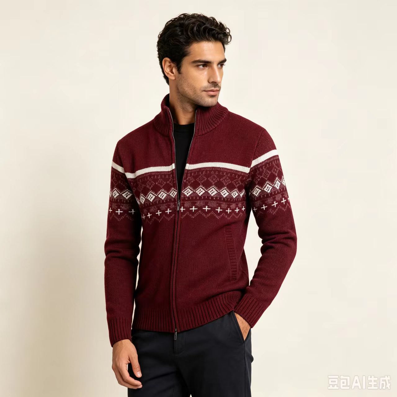 Cárdigan ajustado de jacquard para hombre, estilo casual, para otoño e invierno, de manga larga, urbano, cómodo para el día a día, tejido transpirable.