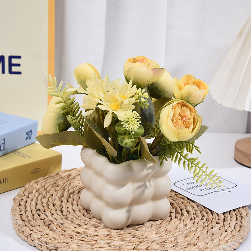 Factory wholesale ceramic pots Juanhua artificial flower potted home decorations living room office desktop flower ornaments_voghion.com