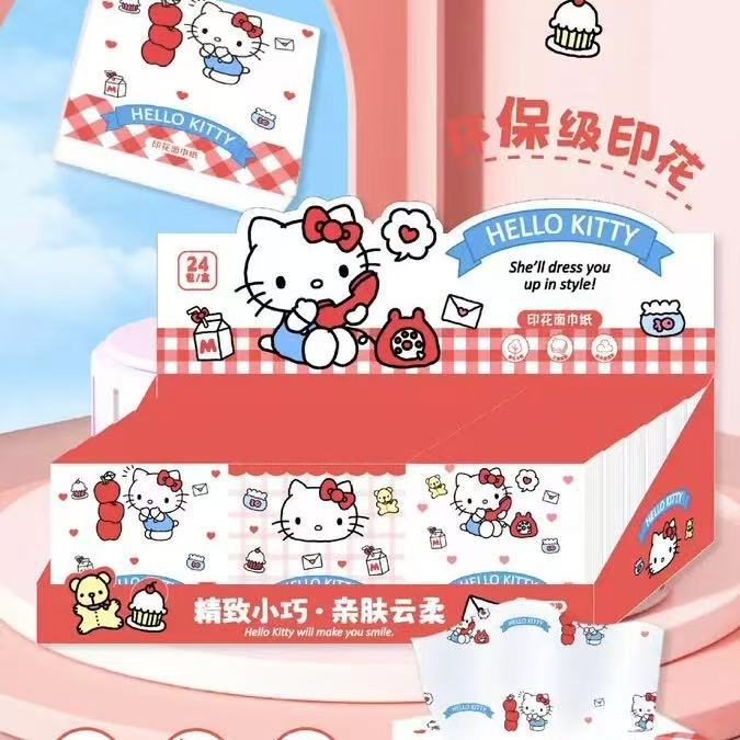 ทิชชู่เช็ดหน้าพิมพ์ลาย Hello Kitty สีแดง (1 แพ็ค)