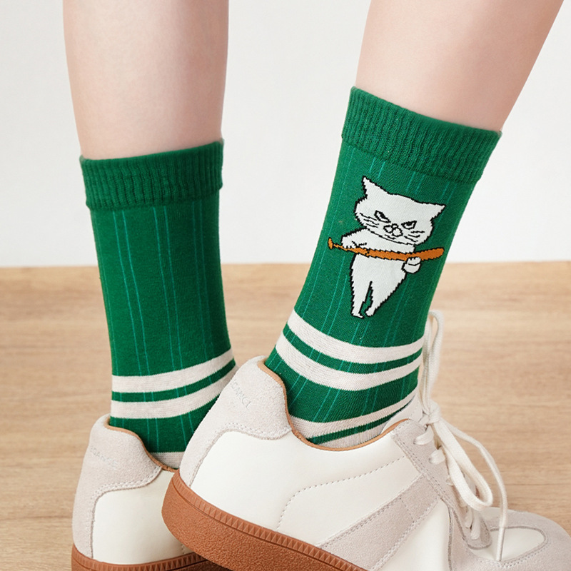Original Quirky Middle Finger Cat Cotton Socks for Men and Women, Cute Abstract Illustration Cartoon Mid-Calf Socks, Fun Retro Stripes Original Quirky Middle Finger Cat Cotton Socks for Men and Women, Cute Abstract Illustration Cartoon Mid-Calf Socks, Fun Retro Stripes