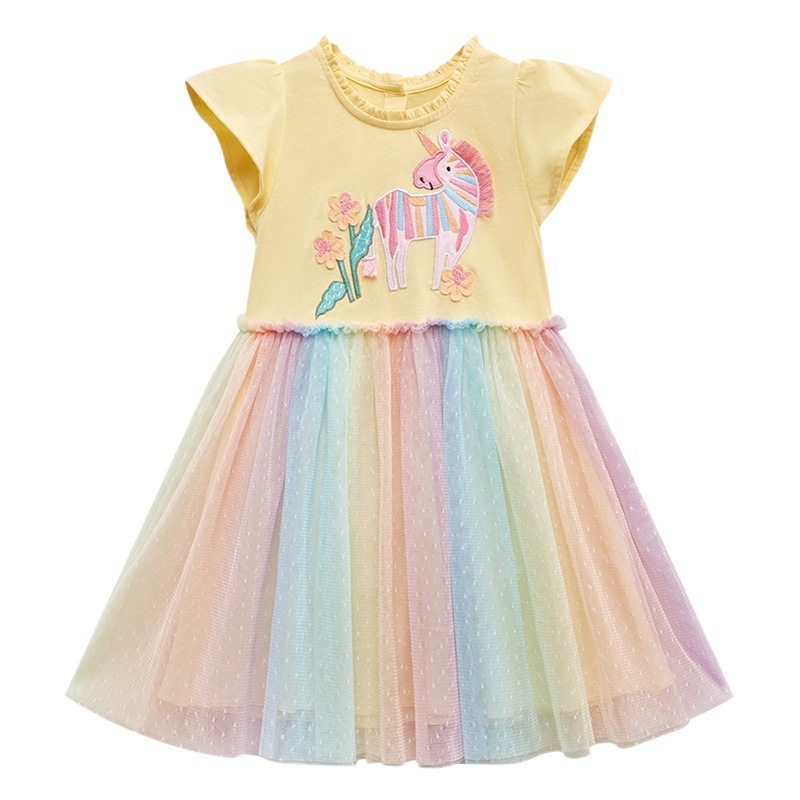 Pequeño experto europeo y americano niños princesa vestido verano puro algodón malla niños falda niñas Vestido de manga corta