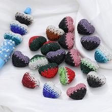 初夏新款渐变爱心软陶满钻钻球直孔珠子手工DIY饰品配件厂家批发