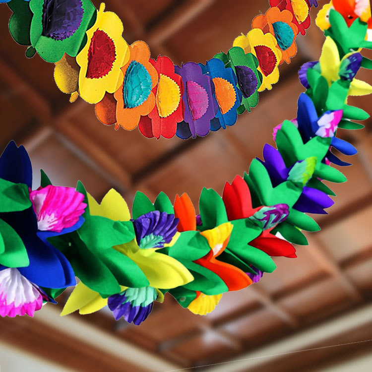 Hawaii Party Paper Flower 3m 3D Festive Party Decoration Banner Flag Wedding Hanging Flag Prop Paper Flower