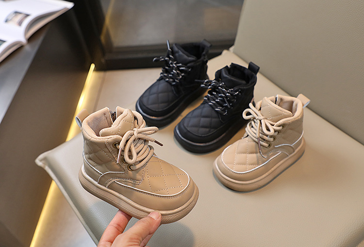 Bottes courtes britanniques pour bébé fille, édition automne 2024, nouvelle collection, motif à carreaux, fermeture éclair latérale_voghion.com