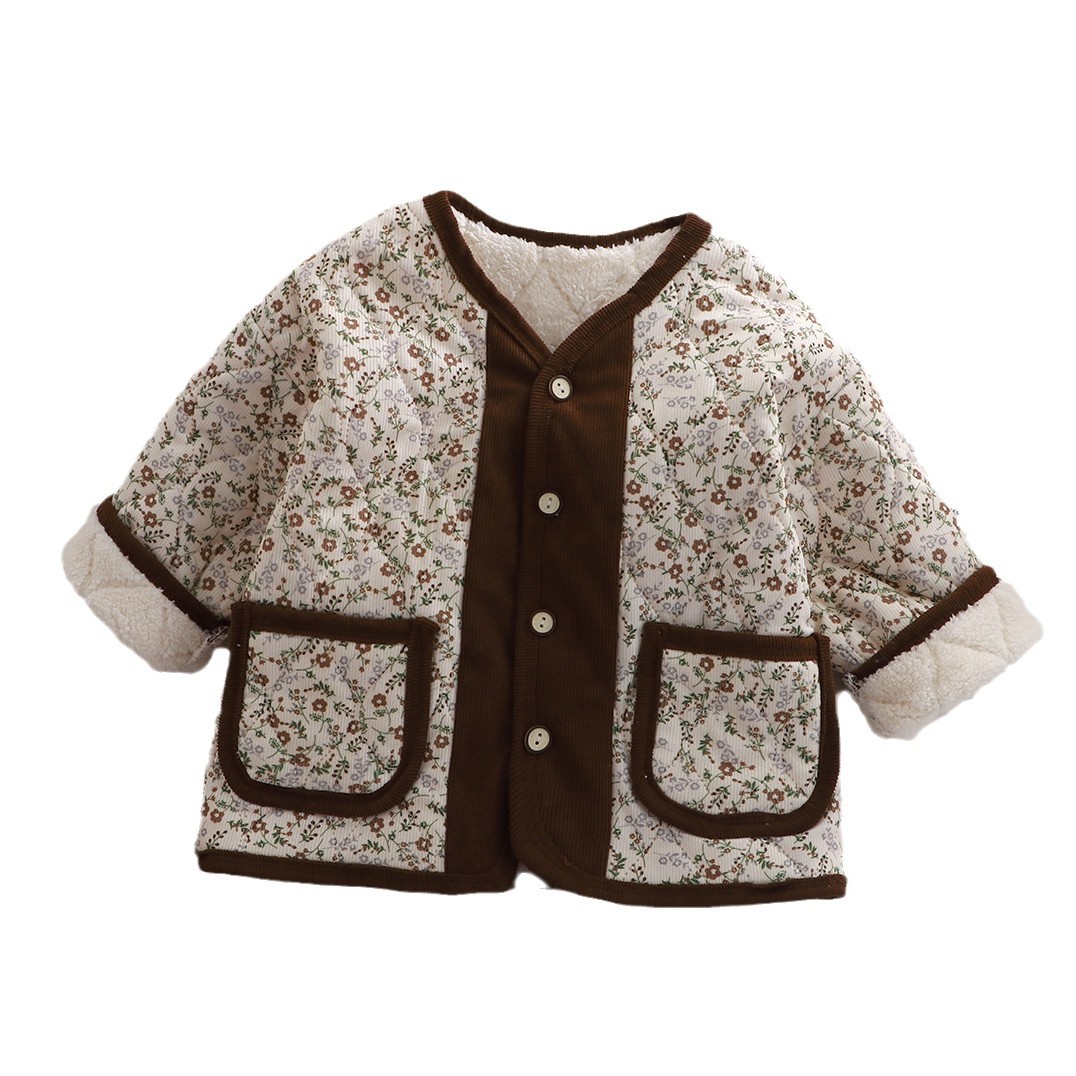 Capa de algodón caliente de tres capas para niños, ropa de algodón vintage suelta y ropa de algodón caliente para niños mayores