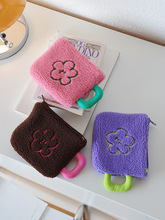 韓版新款花花毛絨絨小布包零錢包女創意可愛藍牙耳機包便攜口紅包