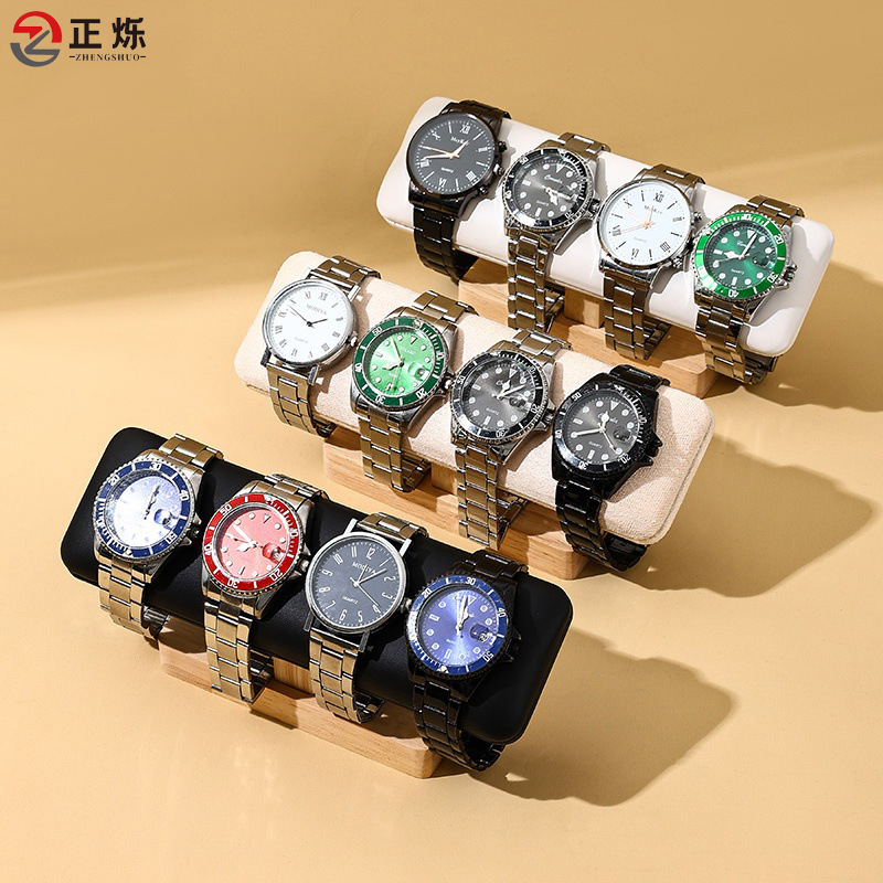 Brazalete de madera mayorista de madera sólida de una sola capa de reloj estante de exhibición pulsera pulsera pulsera tela de lana accesorios estante de almacenamiento