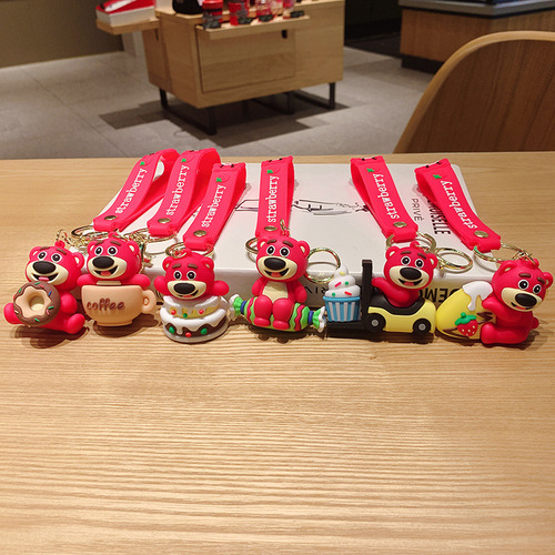 New Greedy Dessert Strawberry Bear Keychain Couple Bag Pendant Birthday Gift Car Keychain Wholesale