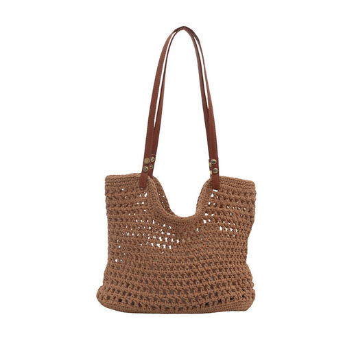 Large Capacity Leisure Windproof Bag for Women, 2025 Versatile Single Shoulder Beach Vacation Sandbag Woven Commuter Tote