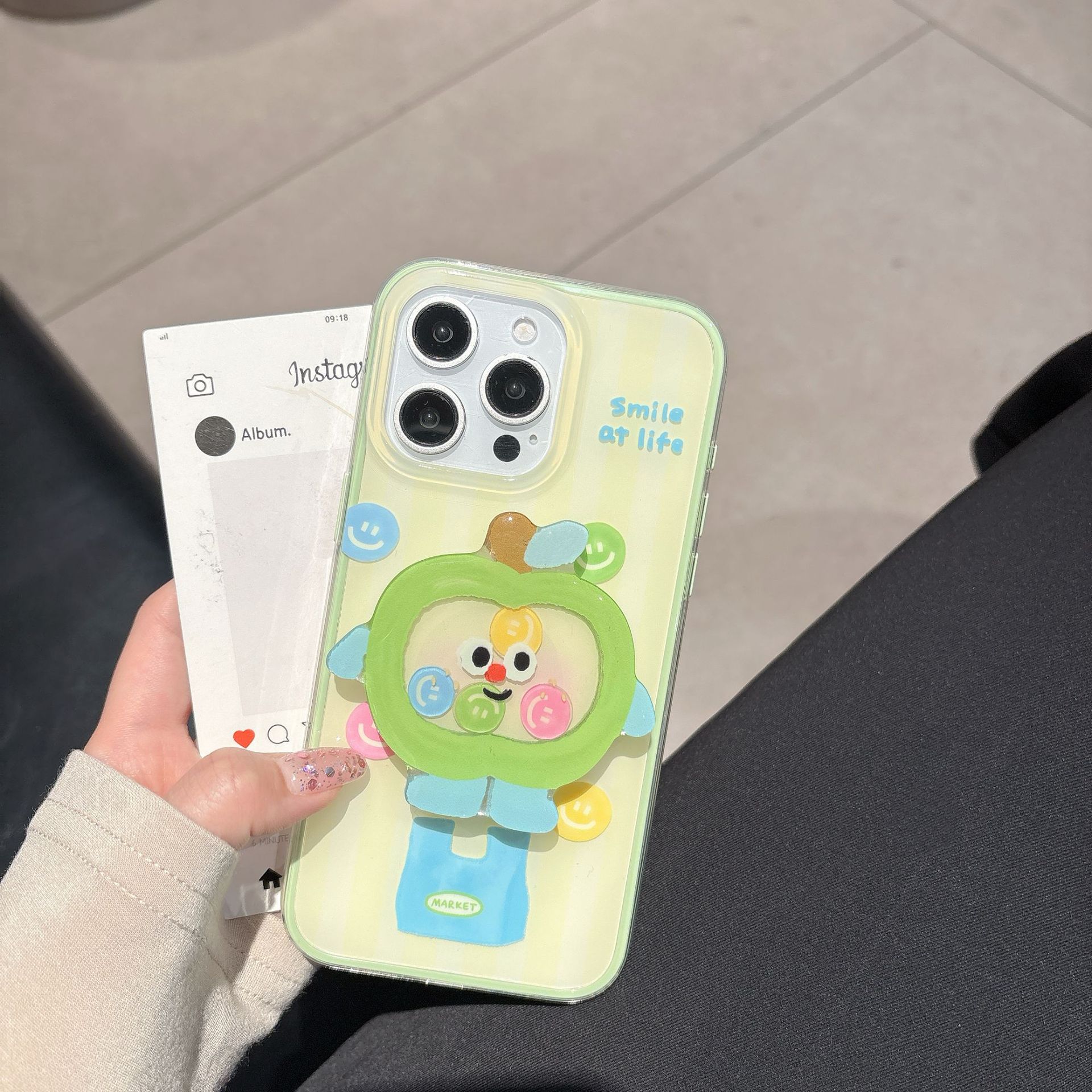 Verano dopamina cara sonriente verde manzana para iPhone 15Pro funda para teléfono móvil 16ProMax fresco 14/13