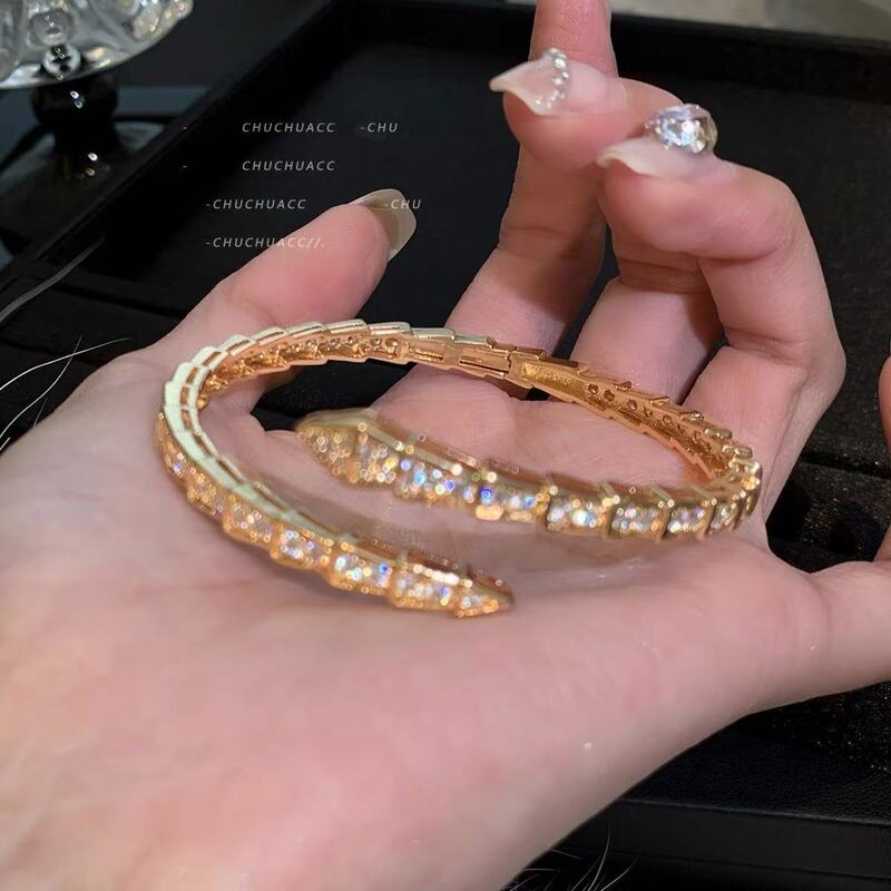 Snake Bone Full Diamond Spring Open Bracelet Women's New Gold-Plated Fashion Snake-Shaped Open Bracelet Manufacturer Supply Wholesale