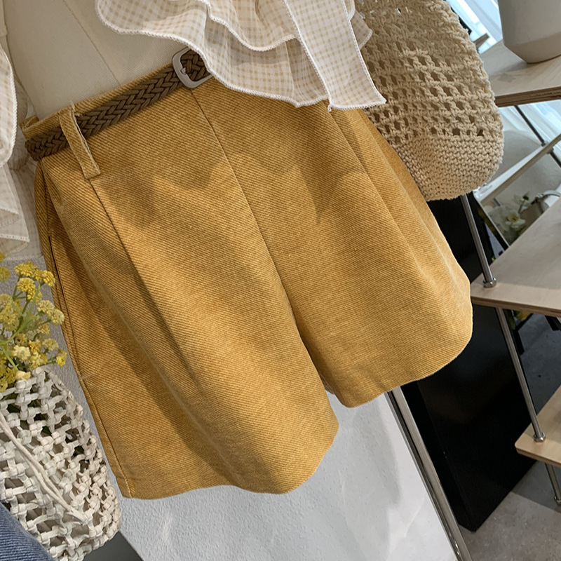 Omalai Colorful Textured Cotton Casual Shorts with Woven Belt High-Waisted Versatile A-Line Straight Pants Real Shot 7177 Omalai Colorful Textured Cotton Casual Shorts with Woven Belt High-Waisted Versatile A-Line Straight Pants Real Shot 7177