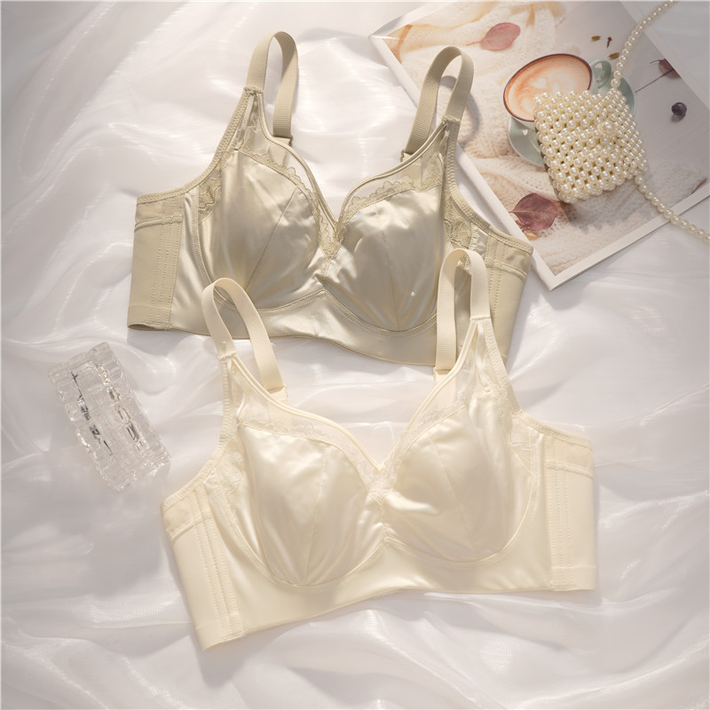 6619 Encaje de satén de lujo ligero, senos grandes sexy, ropa interior pequeña, delgada y cómoda, sujetador ajustable anti-flacidez