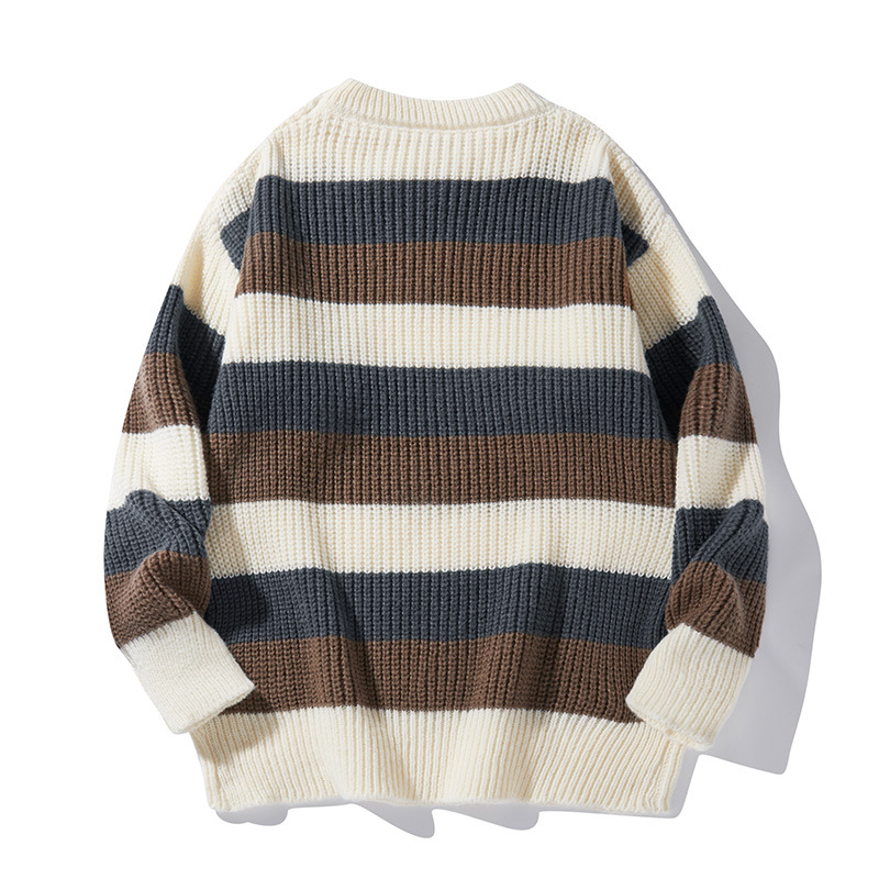 Maglione a righe da uomo – Morbido pullover a maniche lunghe con scollo rotondo, vestibilità comoda e casual per autunno e inverno_voghion.com