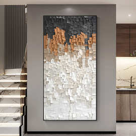 现代简约入户玄关竖版铝合金装饰画 走廊过道几何图案大幅挂画