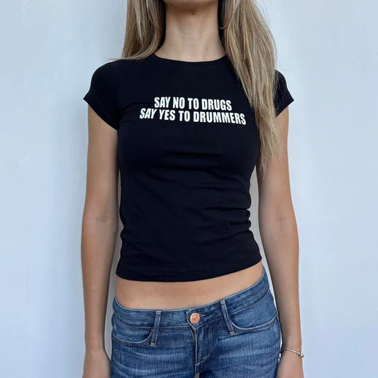 girlsroom アメリカの女性の夏の新しいレタープリントタイトなホットガールへそラウンドネックイン半袖 T シャツ|undefined