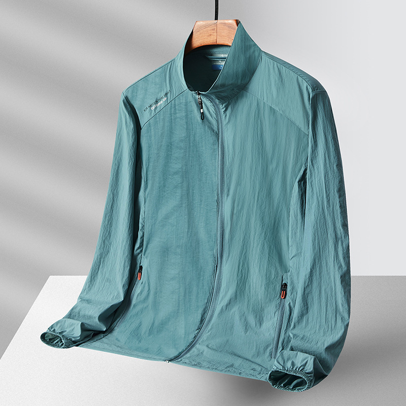 Ropa de protección solar de cuello suelto de cuero para hombres y mujeres, chaqueta deportiva al aire libre, chaqueta de ocio, bolsillo con cremallera, ropa de protección solar de moda