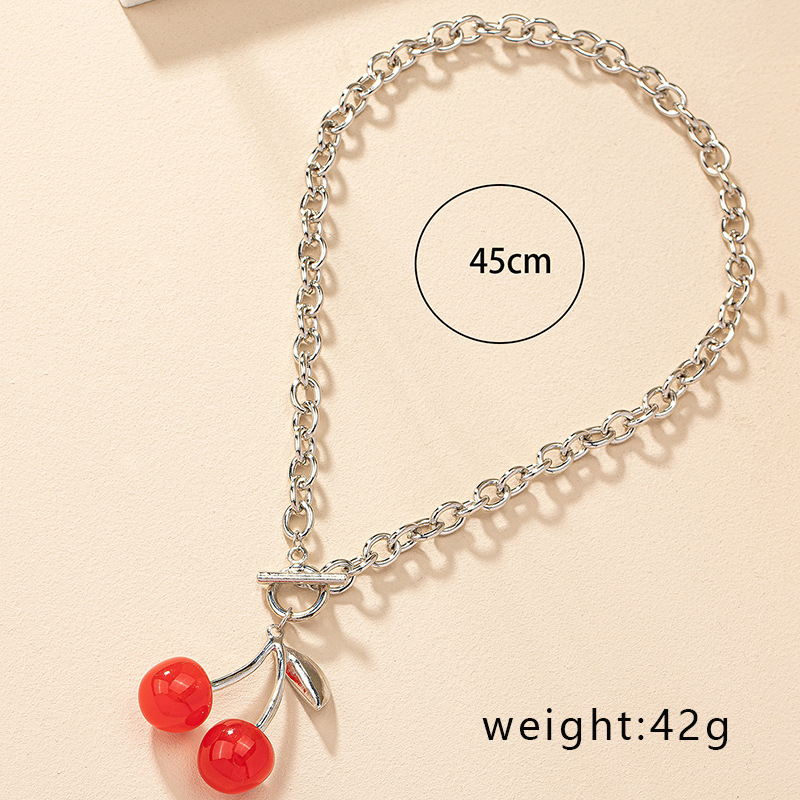 1 Piece Quantity Cute Classic Style Cherry Arylic Alloy Cable Chain Pendant Necklaces Wholesale