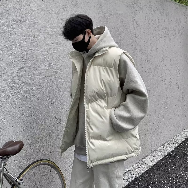 스탠드 칼라 다운 조끼 남성 2023 겨울 새로운 청소년 조끼 양복 조끼 따뜻한 두꺼운 캐주얼 느슨한 조끼