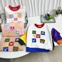 外贸日系童装24秋季新款男儿童卡通可爱消消乐刺绣拼色卫衣潮6006