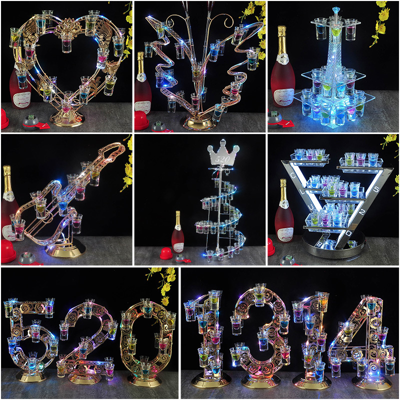 Junjie Nightclub Bar KTV Supplies Cocktail Glass Rack Red Wine XO Champagne Glass Rack LED Display Rack Iron Art