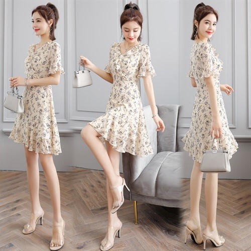 Improved, please look at the real small chiffon floral dress women's middle and long summer before placing an order.