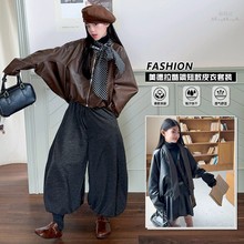 女童加绒皮衣秋冬2025新款韩系穿搭机车服中大童宽松休衣软皮外套