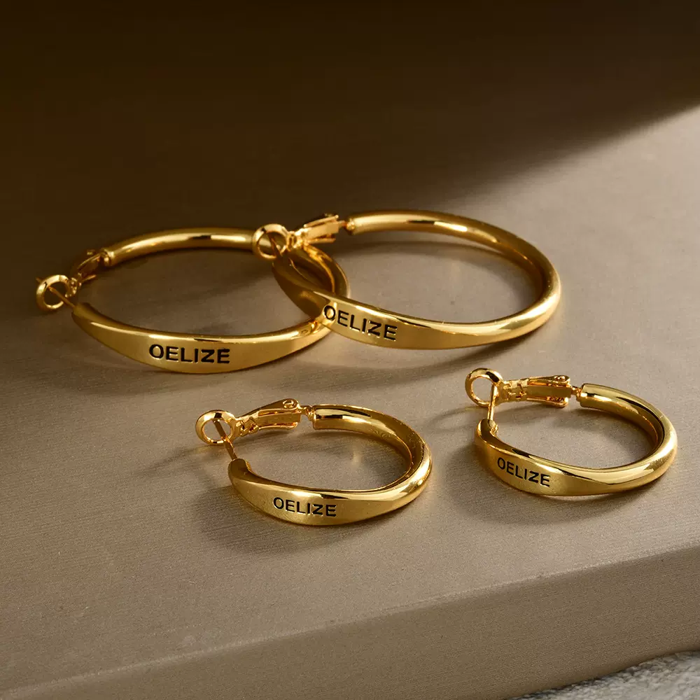 铜镀真金字母冷淡风圆形耳圈耳环爆款小众设计高级感气质时尚耳饰