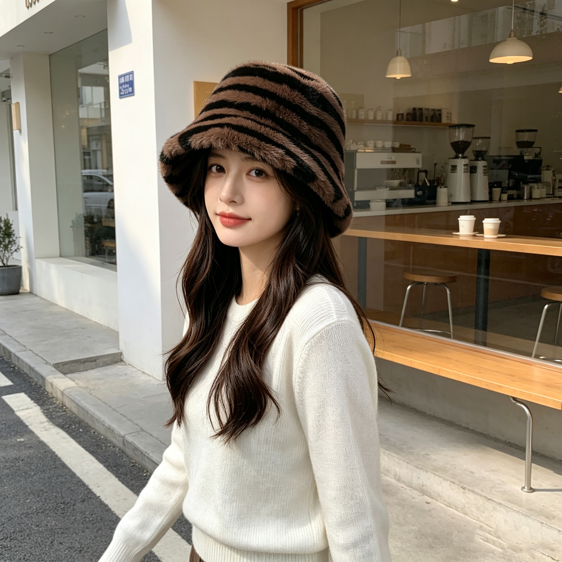 Fashionable, casual, versatile, simple, forest-style, unique fisherman hat for daily commuting, thickened, warm, skin-friendly plush hat, cross-border
