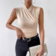 Foreign Trade AliExpress Design Sense Irregular Cross Collar Slim-fit All-match Pleated Sleeveless T-shirt Slim-fit Base Shirt for Women
